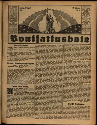 Erste Ausgabe vom Sonntag, den 06. August 1933.