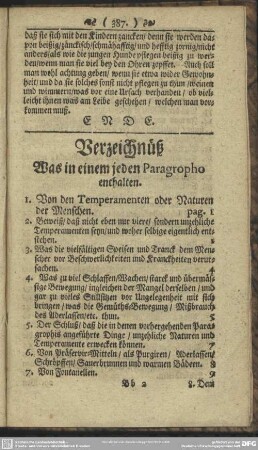 Verzeichnüß Was in einem jeden Paragropho enthalten