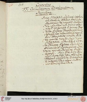 Conventus FF: Carmelitarum Discalceatorum Mannhemy