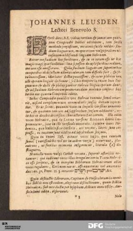 Johannes Leusden, Lectori Benevolo S.