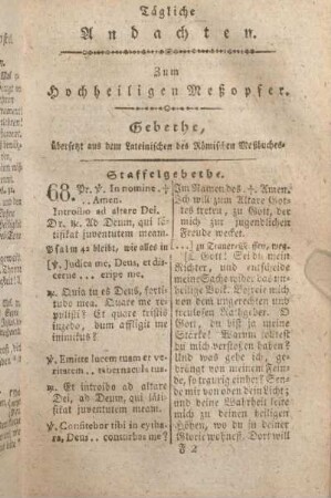 Tägliche Andachten. Zum Hochheiligen Meßopfer.