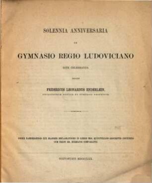 Solennia anniversaria in Gymnasio Regio Ludoviciano rite celebranda indicit. 1870