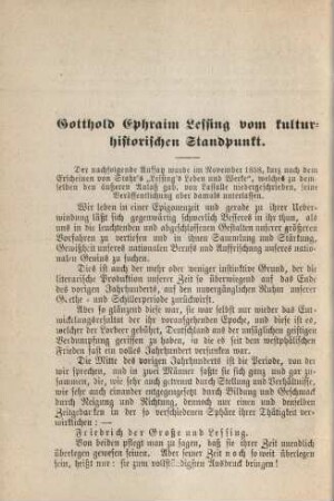 Gotthold Ephraim Lessing vom kulturhistorischen Standpunkt.
