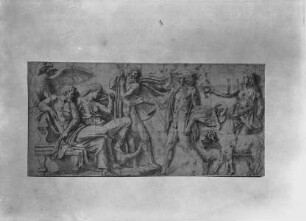 Vorzeichnung für Relief mit Zeus, Hera, Poseidon, Hermes und vermutlich Phrixus