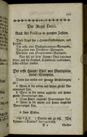 Die Regel Detri. Nach der Practica in gantzen Zahlen.