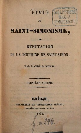 Revue du Saint-Simonisme ou rếfutation de la doctrine de Saint-Simon, 2. - S. 257 - 504