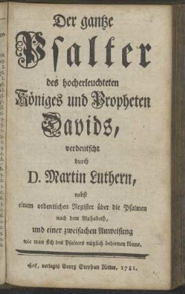 Der gantze Psalter des hocherleuchteten Davids