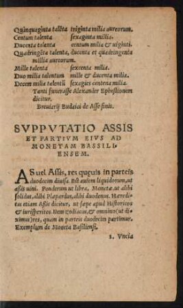 Supputatio Assis Et Partium Eius Ad Monetam Bassiliensem.