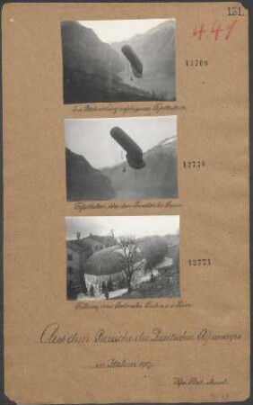 Fesselballon über dem Piavetal bei Scalon a. d. Piave