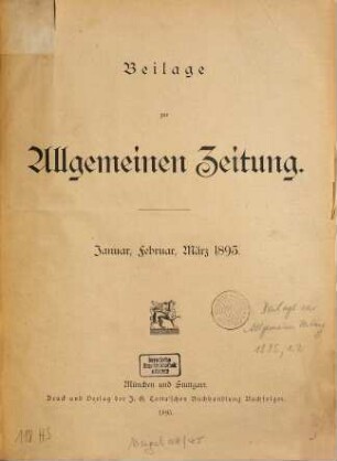 Allgemeine Zeitung. Beilage zur Allgemeinen Zeitung. 1895,1/6