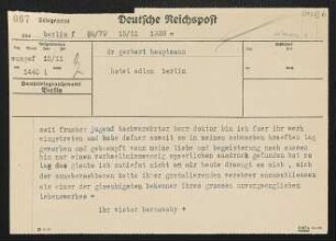 Brief von Victor Barnowsky an Gerhart Hauptmann