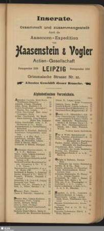 Inserate. Alphabetisches Register
