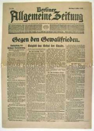 Tageszeitung "Berliner Allgemeine Zeitung" zur Ablehnung der Friedensbedingungen der Entente