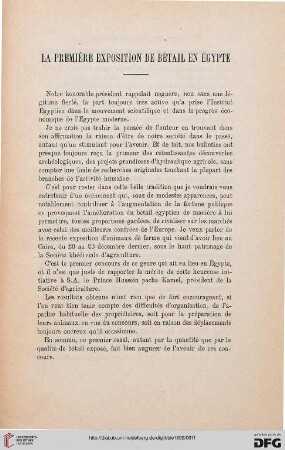 La première exposition de Bétail en Égypte