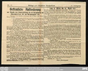 Arendsee'r Wochenblatt, Nr. 27. Beilage zum Arendseer Wochenblatt.