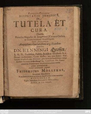 Disputatio Iuridica, De Tutela Et Cura