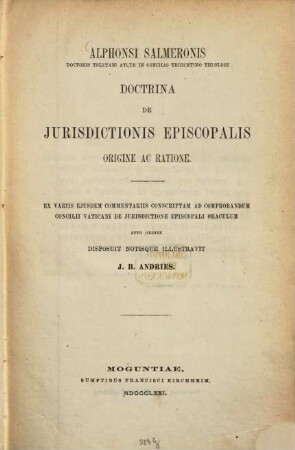 Doctrina de jurisdictionis episcopalis origine ac ratione