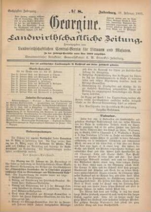 Sechzigster Jahrgang. No. 8. Insterburg, 18. Februar 1892.