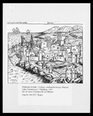 Liber Chronicarum & Schedelsche Weltchronik & Nürnberger Chronik — fol. 26 verso: Stadtansicht von Rhodos