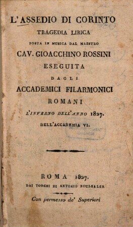 L' Assedio d'Corinto : Tragedia lirica