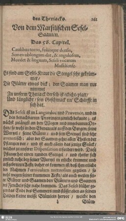 Von dem Marsilischen Sesel-Saamen. Das 58. Capitel