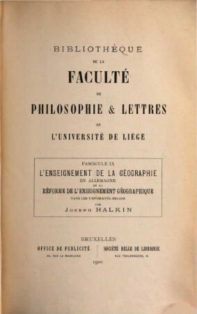 L'enseignement de la géographie en Allemagne et la réforme de l'enseignement géographique dans les universités belges