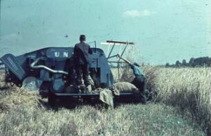 Fotografie: Erntetechnik, Mähdrusch, Mähdrescher gezogen