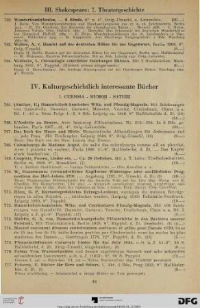 IV. Kulturgeschichtliche interessante Bücher (Nr. 765-1149)