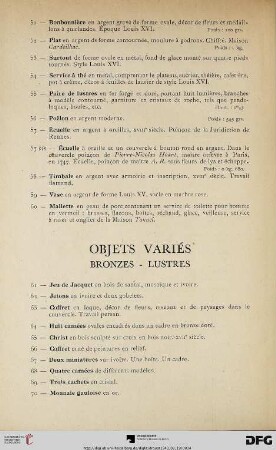 Objets variés (Bronzes – Lustres) (Nr. 61-86)