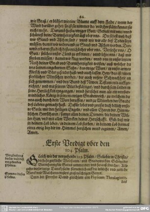 Erste Predigt uber den 104. Psalm
