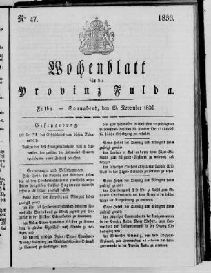 Nr. 47, Ausgabe vom 19. November 1836