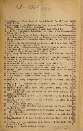 Antiquarischer Katalog, 74. Protestantische Theologie : neueste Erwerbungen