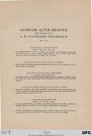 Gemälde Alter Meister der Sammlung A. W. Sjöstrand-Stockholm (Nr. 1-70)