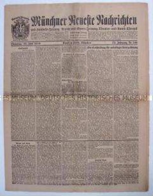 Tageszeitung "Münchener Neueste Nachrichten" zur Debatte über die Unterzeichnung des Versailler Vertrages