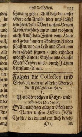 Folgen die Collecten und Gebet/ die man in allerley Gottesdienst soll gebrauchen.