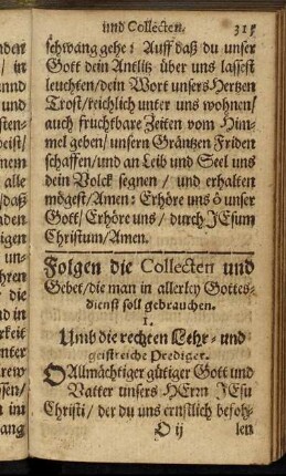 Folgen die Collecten und Gebet/ die man in allerley Gottesdienst soll gebrauchen.
