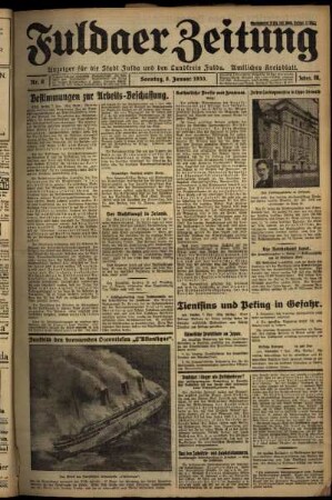 Erste Ausgabe vom Sonntag, den 08. Januar 1933.
