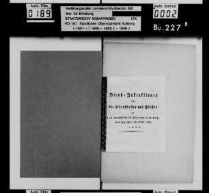 Forstordnung und Forstverwaltung im Fürstentum Hohenzollern-Sigmaringen allg.
