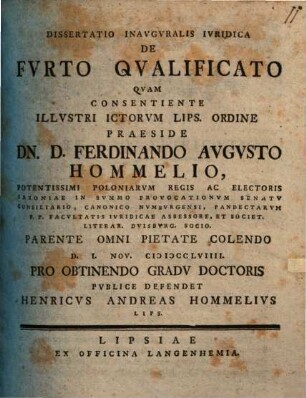 Dissertatio Inavgvralis Ivridica De Fvrto Qvalificato