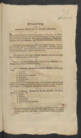 Erläuterung zum monatlichen Rapport für die Cavallerie-Regimenter.