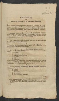 Erläuterung zum monatlichen Rapport für die Cavallerie-Regimenter.
