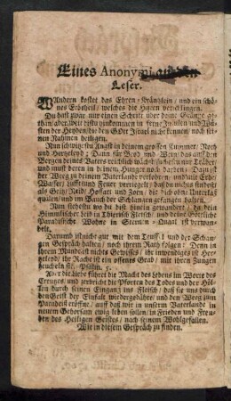 Eines Anonymi an den Leser.