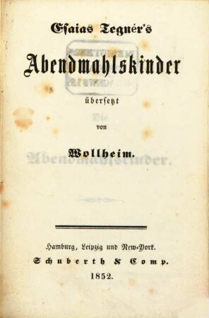 Abendmahlskinder übersetzt von Wollheim
