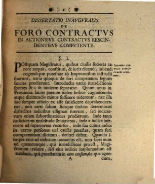 Dissertatio Inavgvralis De Foro Contractvs In Actionibvs Contractvs Rescindentibvs Competente