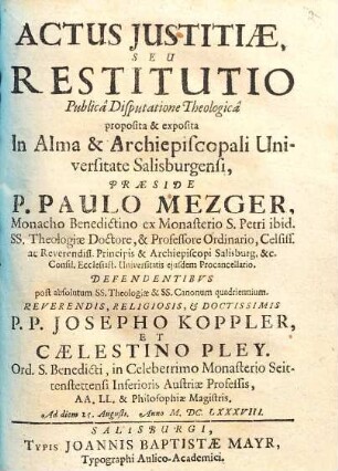 Actus Justitiae, Seu Restitutio