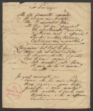 Italienischer Text: "La Partenza. Mi sta presente ognora"
