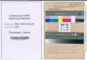 Entnazifizierung Johann Thomassen , geb. 27.07.1883 (Bote)