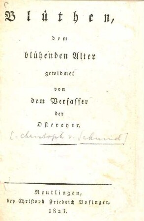 Blüthen, dem blühenden Alter gewidmet