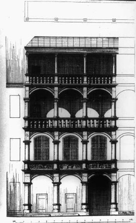 Dresden, ehem. Residenzschloss; Großer Hof: Entwurfszeichnung (?) für Altan an der Nordflanke/Hausmannsturm