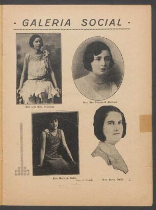 Galería social - [Fotografías] : [Retratos de] Srta. Lola Roca Goicochea [y] Srta. Elsa Delgado S. Martínez [y] Srta. María A. Castro [y] Srta. Elvira Caride